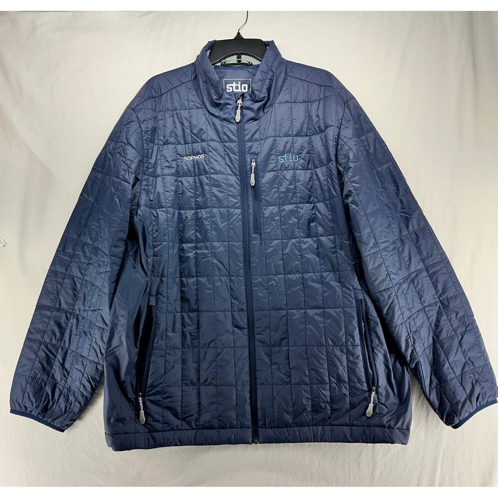 Stio Azura Mens XXL Lofted Insulated Puffer Jacket Navy Blue Sophos Logo